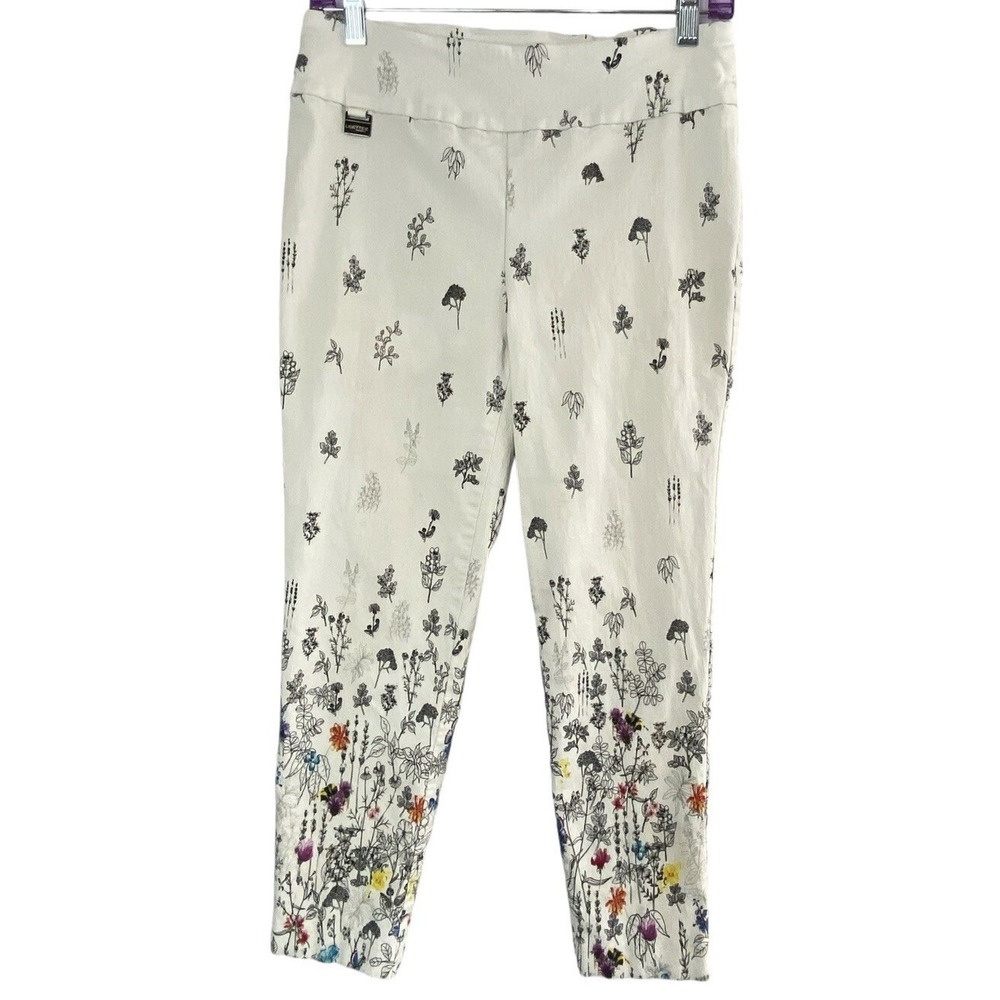 LISETTE Women Pull On Floral Straight Leg Stretch Montreal Legging Sz 10 White